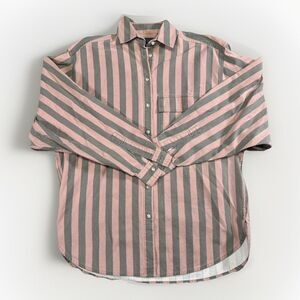 VTG Liz Gear Women’s Button Down Shirt S Pink & Gray Striped Cotton 90s